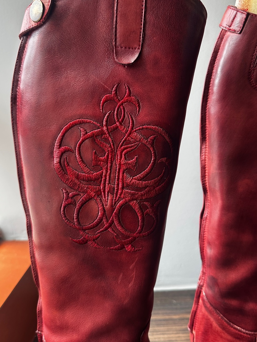 Frye Knee-High Leather Riding Boots in Deep Red - Picture 3 of 10